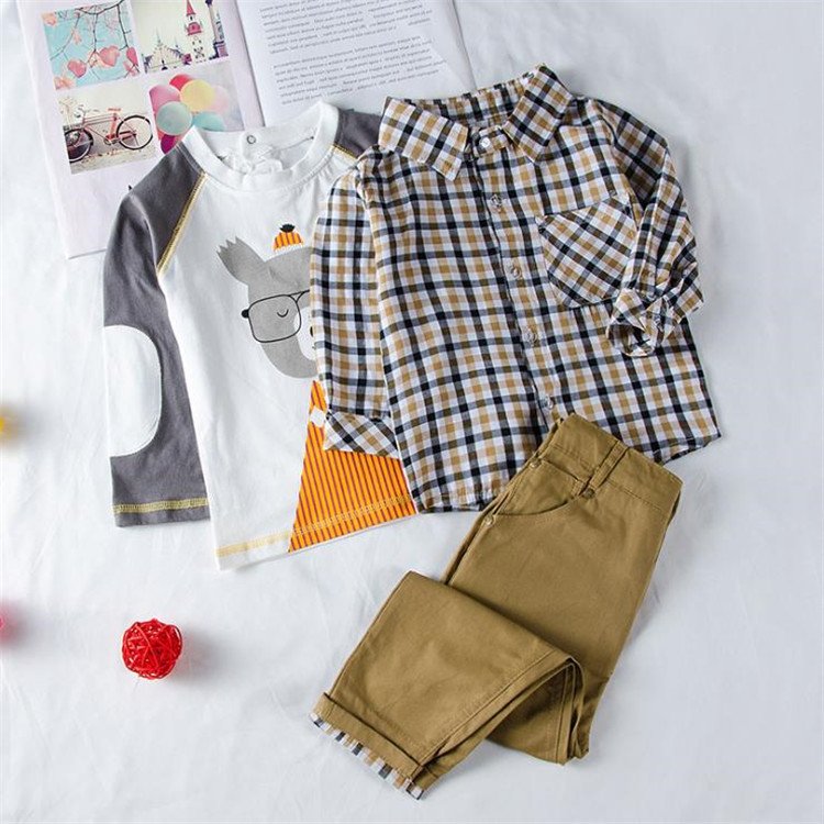 England Style Spring Autumn Plaid Kids Clothing 3 Pieces Sets Chic Casual Children Boys Clothes