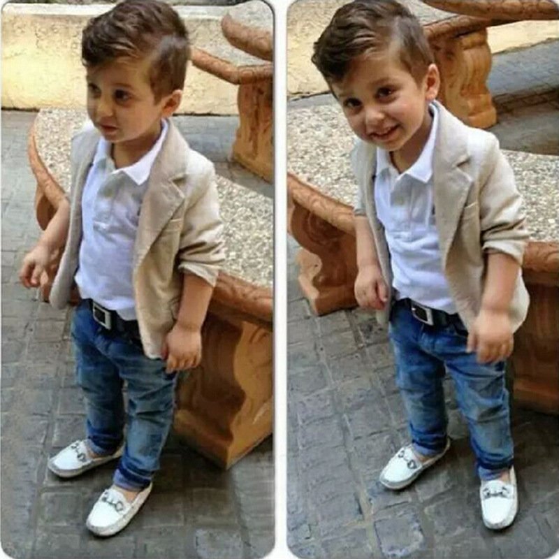 2-8 Years Boys Casual Clothing Sets Children Shirt+Casual Jacket+Jeans 3 Piece Sets