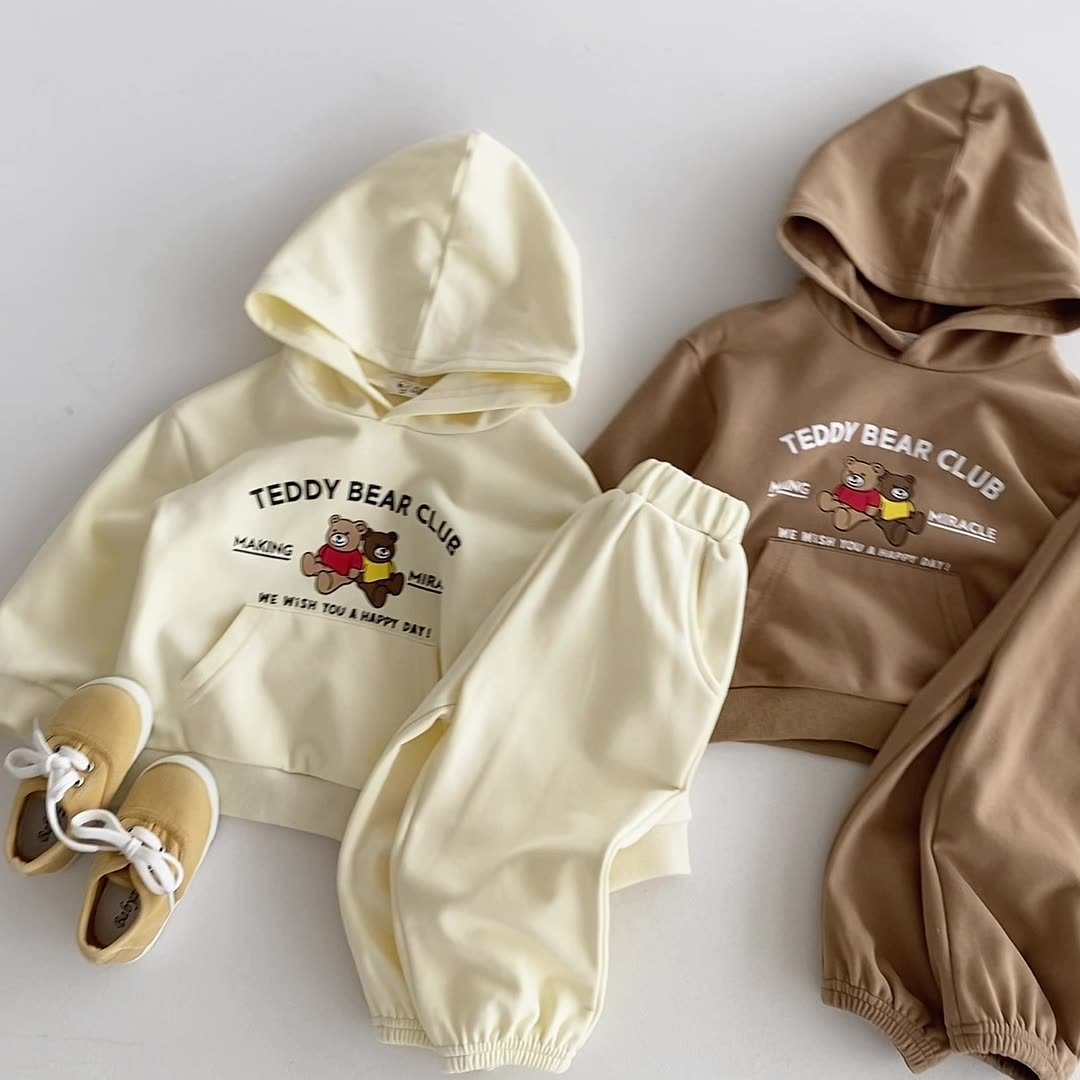 Children Cartoon Pattern Color Cute Unisex Hoodie Kid Casual Sweater Cotton Pants Baby Boy Clothing Set