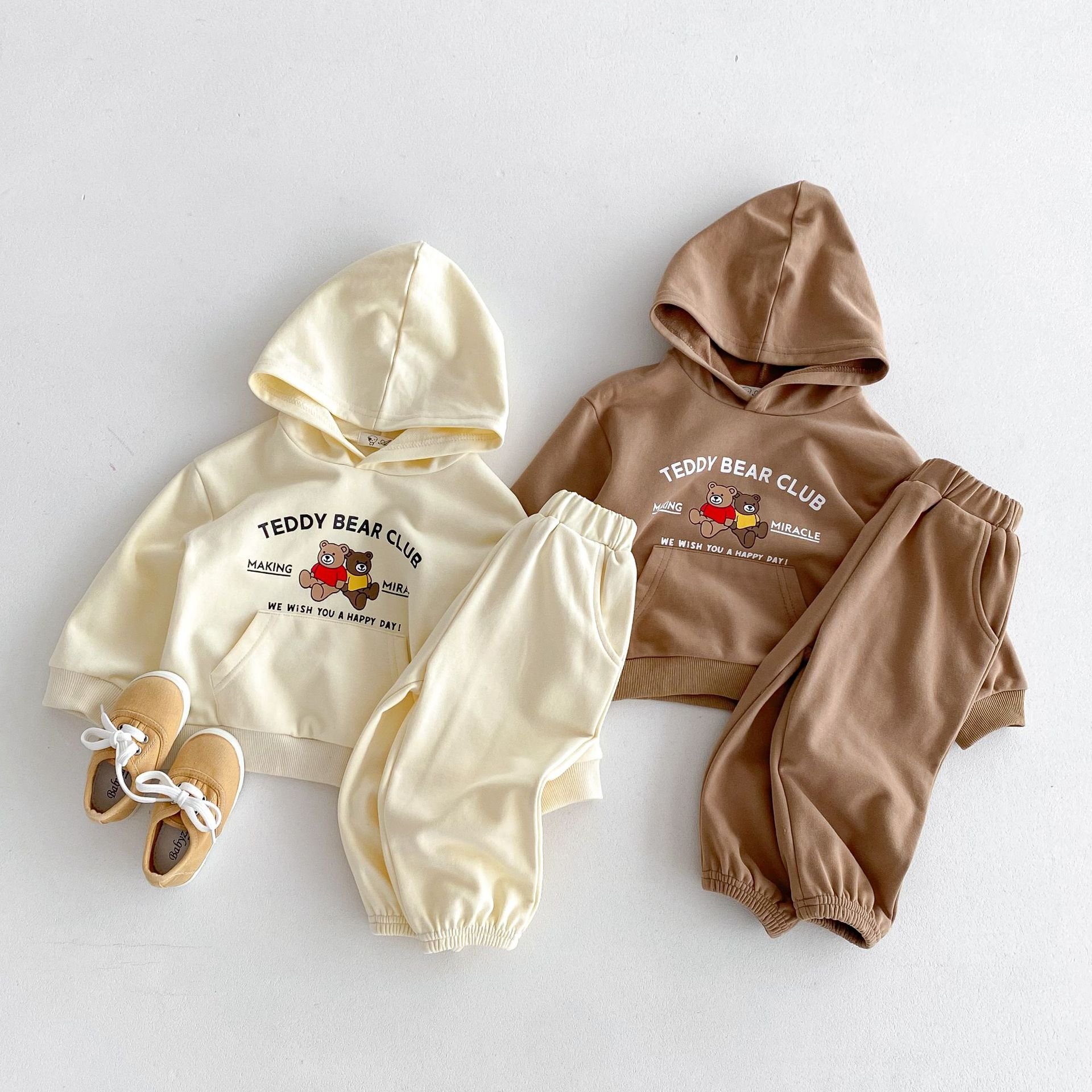 Children Cartoon Pattern Color Cute Unisex Hoodie Kid Casual Sweater Cotton Pants Baby Boy Clothing Set