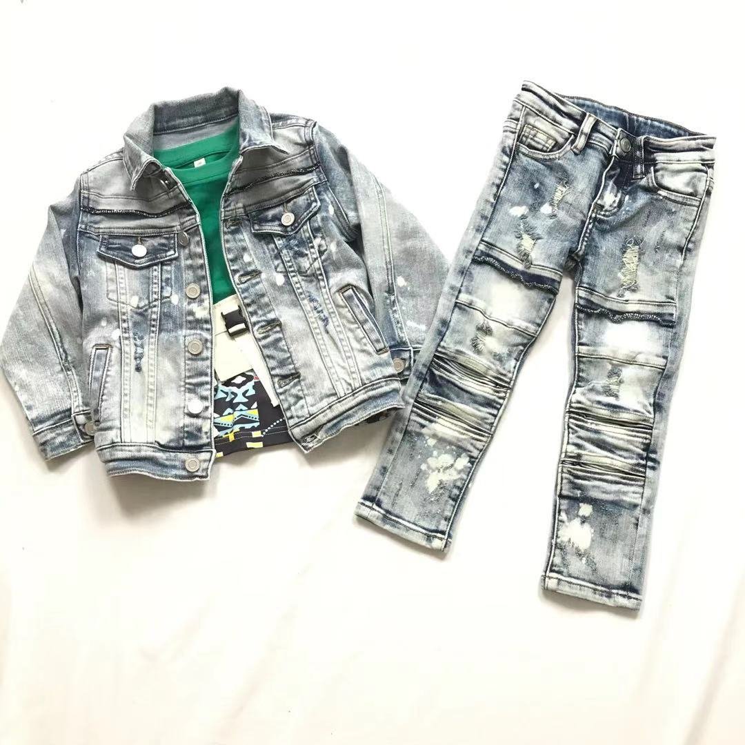 hip-hop jacket jeans3 piece set teenager clothes kids winter clothing High quality children's baseball suit boys and girls'