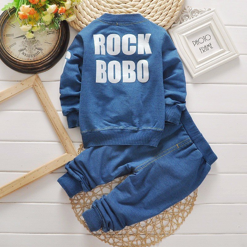 Wholesale High Quality Boys Denim Suit Spring Autumn Top Pants 2 Pcs Set Cotton Casual Kids Clothes Set