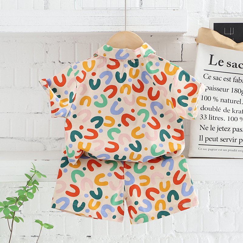 2pcs Print Cotton Kids Clothing Boys Sets Popular Baby Shirts Tops Korean Child Clothes Short-Sleeved