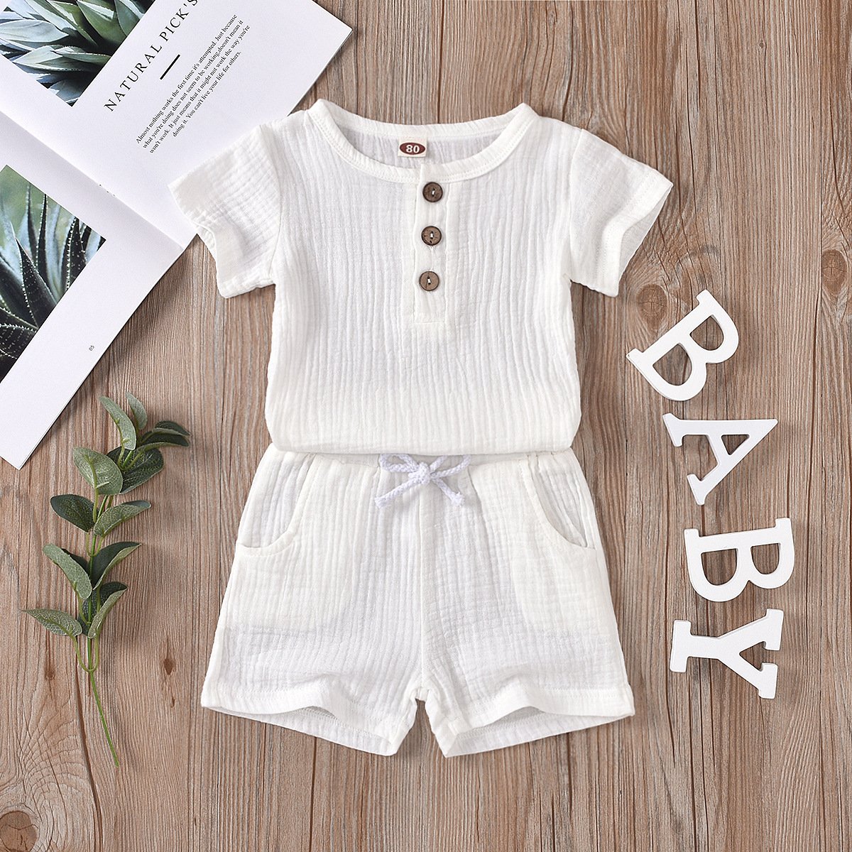 Cheap Price Summer Baby Outfits Front Buttons Plain Cotton Linen 2pcs Toddler Boys Clothing Sets