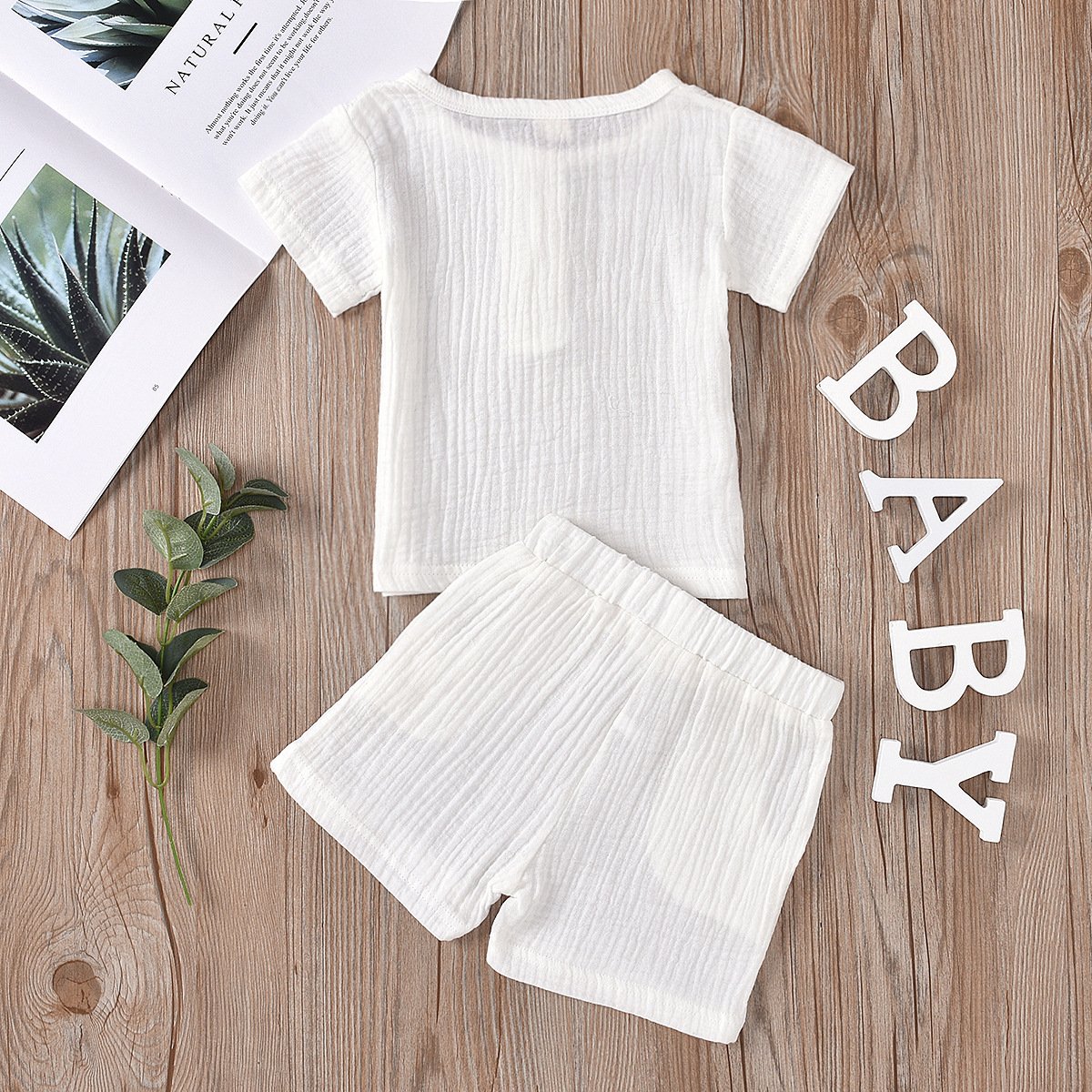 Cheap Price Summer Baby Outfits Front Buttons Plain Cotton Linen 2pcs Toddler Boys Clothing Sets