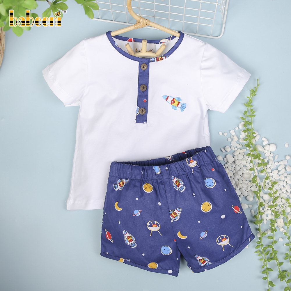 Rocket embroidery boy set clothing OEM ODM customized hand made embroidery wholesale manufacturer - BB2773