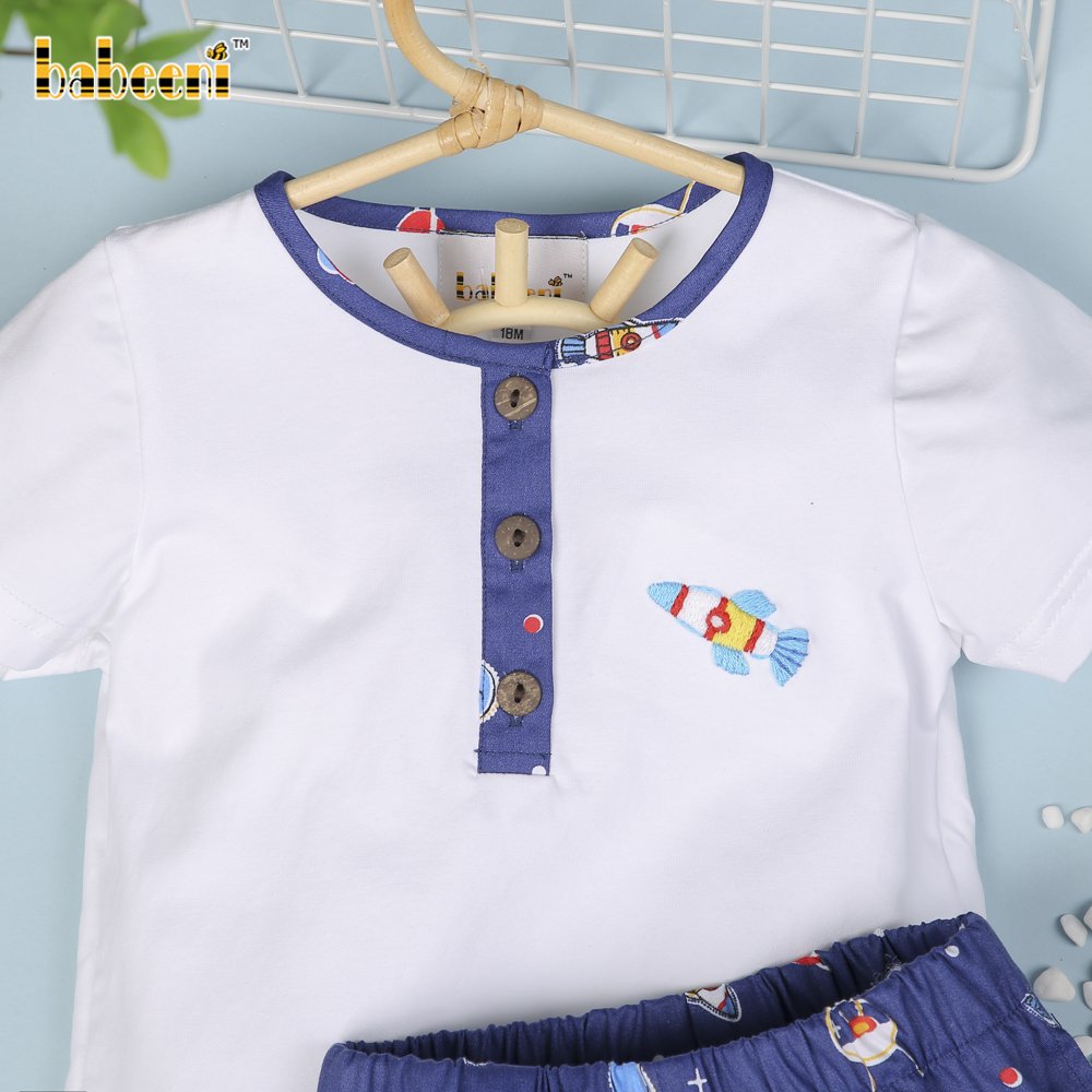 Rocket embroidery boy set clothing OEM ODM customized hand made embroidery wholesale manufacturer - BB2773