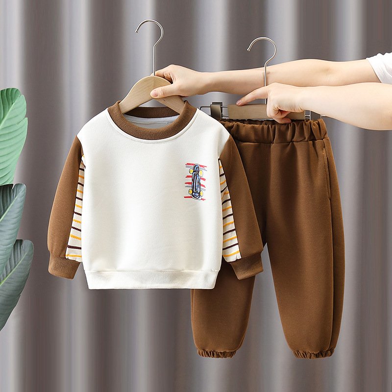 Wholesale Boutique Spring Autumn Baby Printed Hoodies Suits 2pcs Fashion Boys Clothing Sets