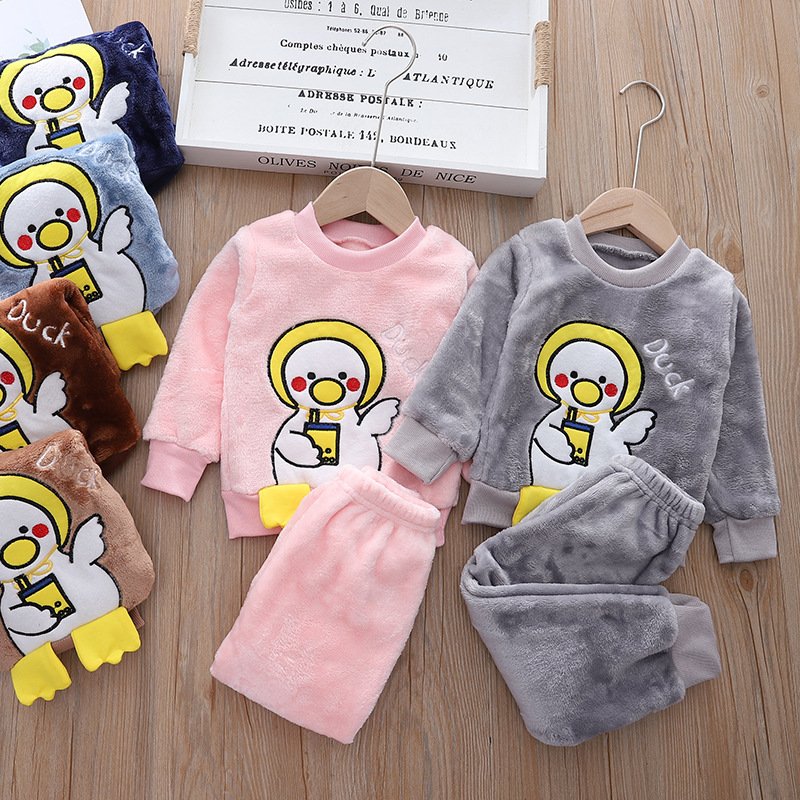 Children's clothing autumn new children's clothing baby thickened top+pants home clothing two-piece set