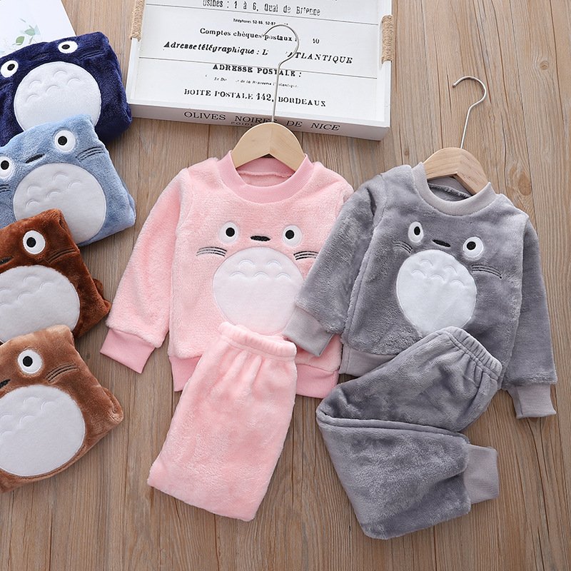 Children's clothing autumn new children's clothing baby thickened top+pants home clothing two-piece set