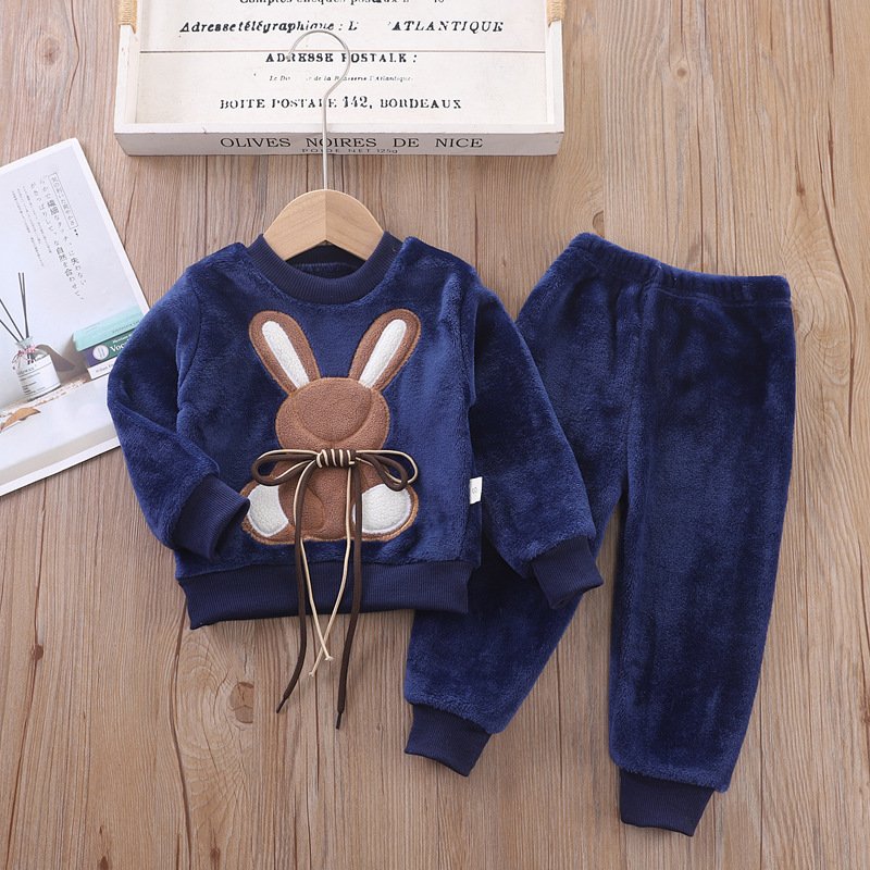 Children's clothing autumn new children's clothing baby thickened top+pants home clothing two-piece set