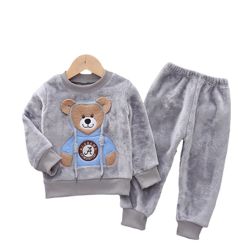 Children's clothing autumn new children's clothing baby thickened top+pants home clothing two-piece set
