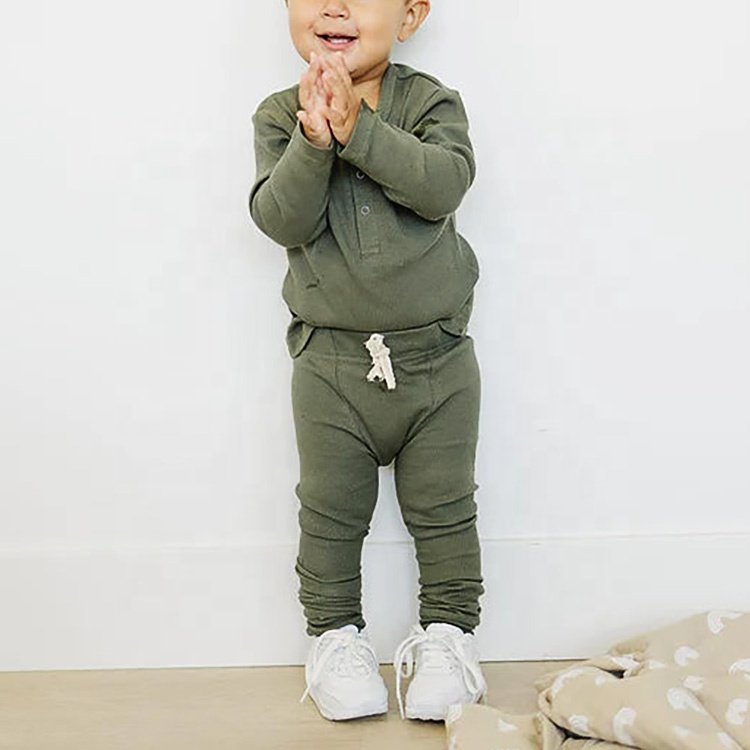 High-Quality Winter Custom Boys Solid Color Spandex Organic Cotton Baby Clothing Sets