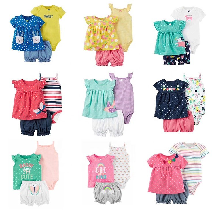 12.4 wholesale Baby Girl Boy clothing sets Newborn Baby Clothes 3-piece Bodysuit Pant Set