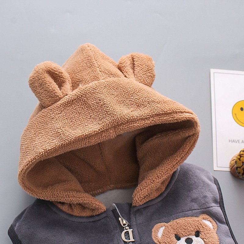 3 Pieces Bear Winter Warm Thickened Kids Clothes Cartoon Children's Suit Spring Autumn Baby Boys And Girls Hooded Clothing Set