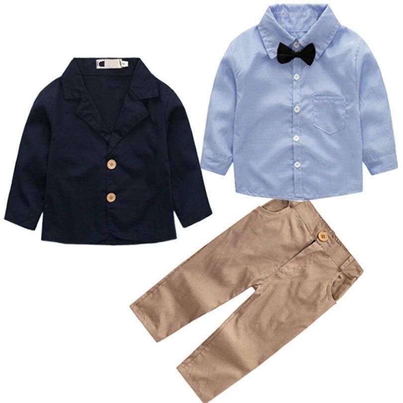 New Baby Boutique Wholesale long Sleeve bowtie shirt Clothing set Boys Fancy elegant casual Suit set