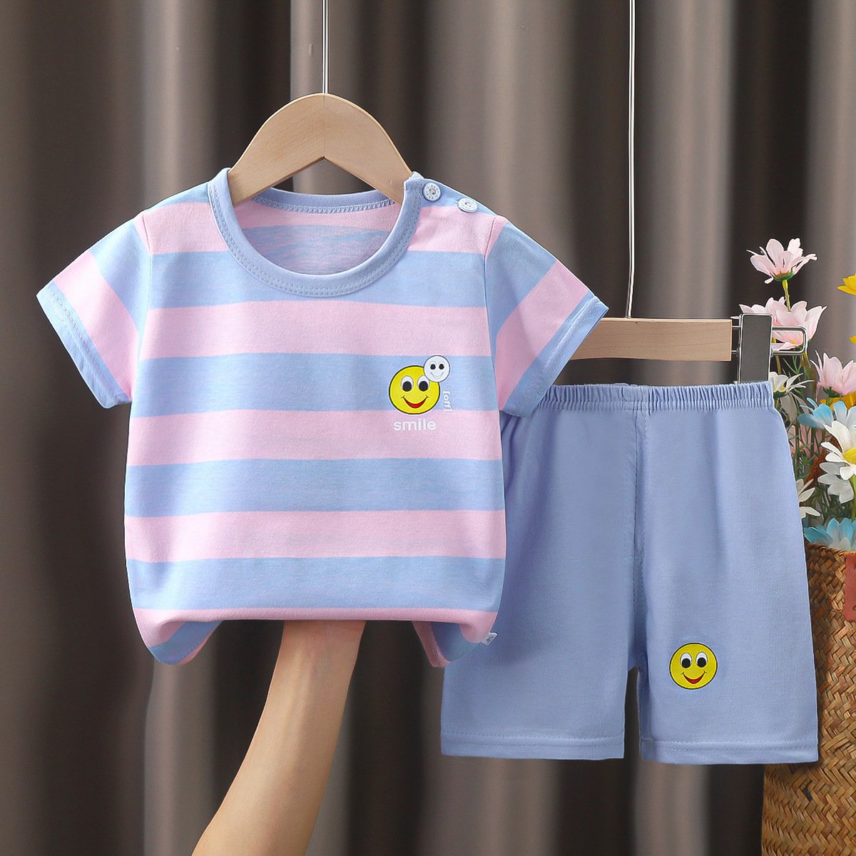 Wholesale cotton cartoon home wear kids clothing Plain kids jogging suit summer suit for boy Kids short sleeve track suit