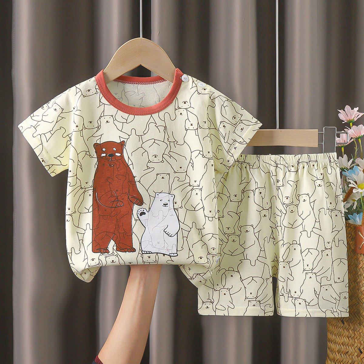 Wholesale cotton cartoon home wear kids clothing Plain kids jogging suit summer suit for boy Kids short sleeve track suit