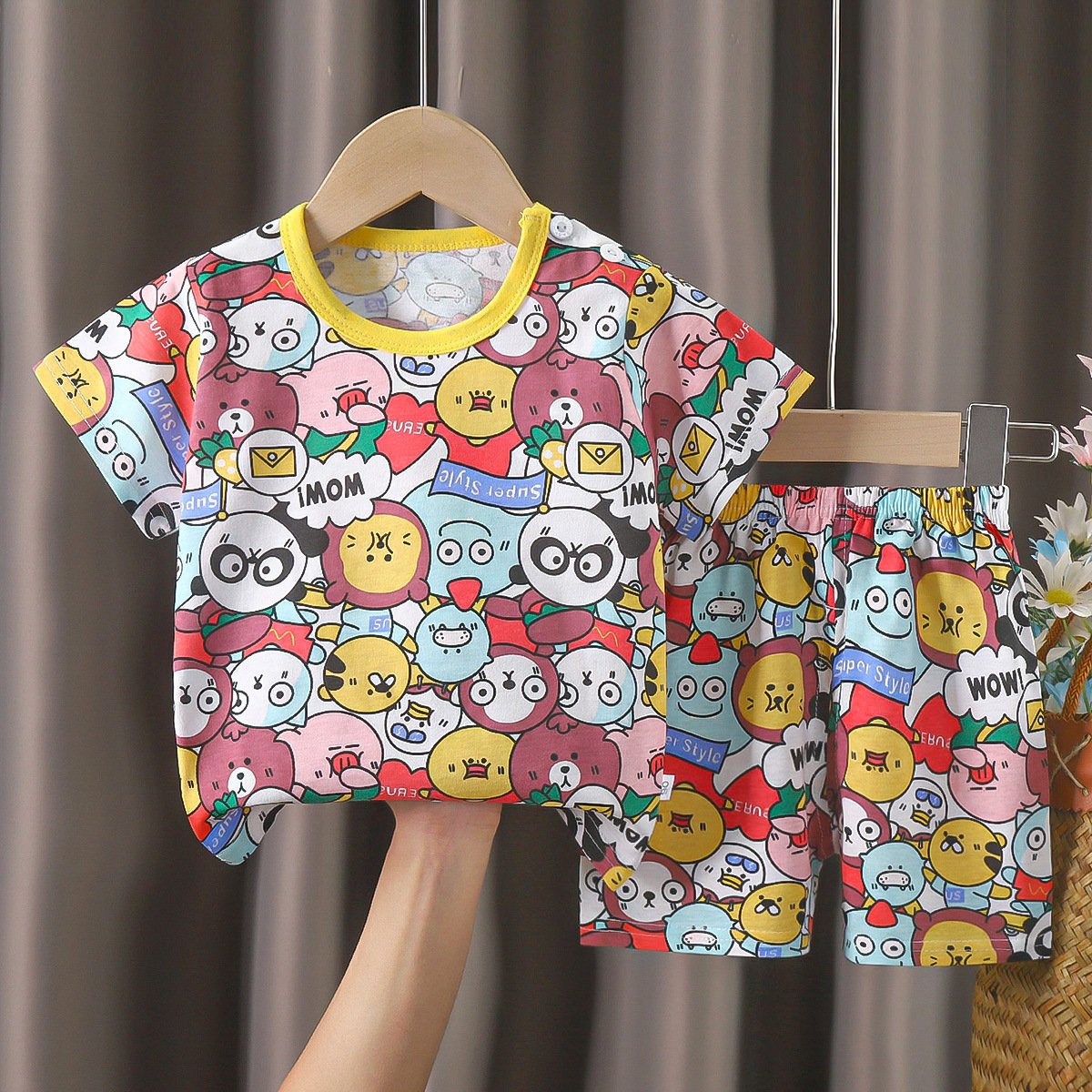 Wholesale cotton cartoon home wear kids clothing Plain kids jogging suit summer suit for boy Kids short sleeve track suit