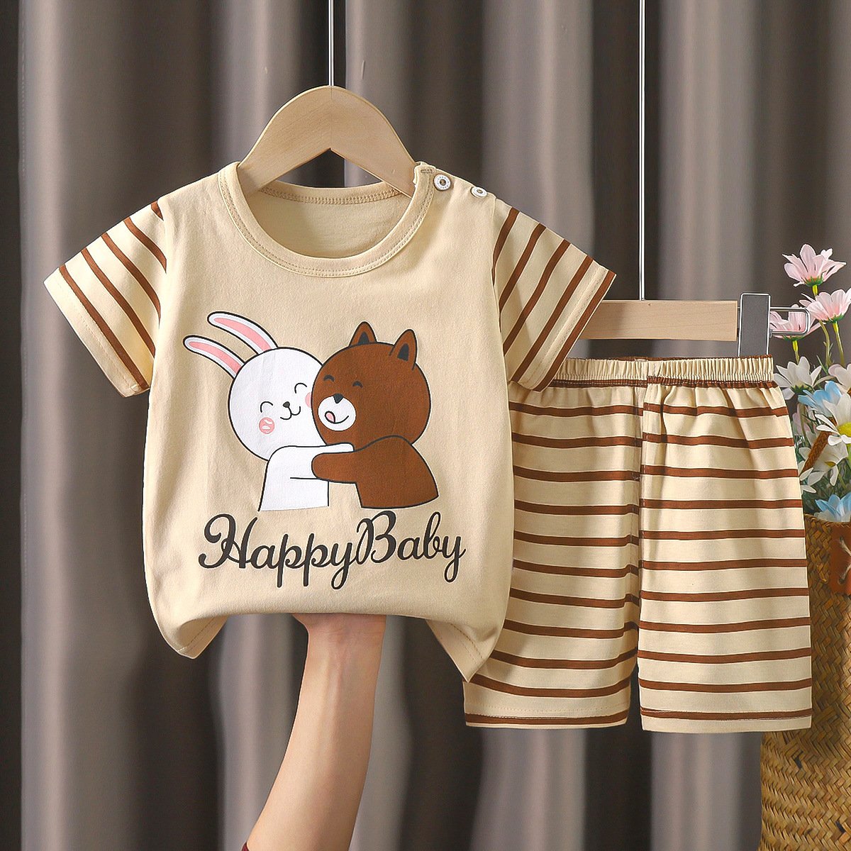 Wholesale cotton cartoon home wear kids clothing Plain kids jogging suit summer suit for boy Kids short sleeve track suit