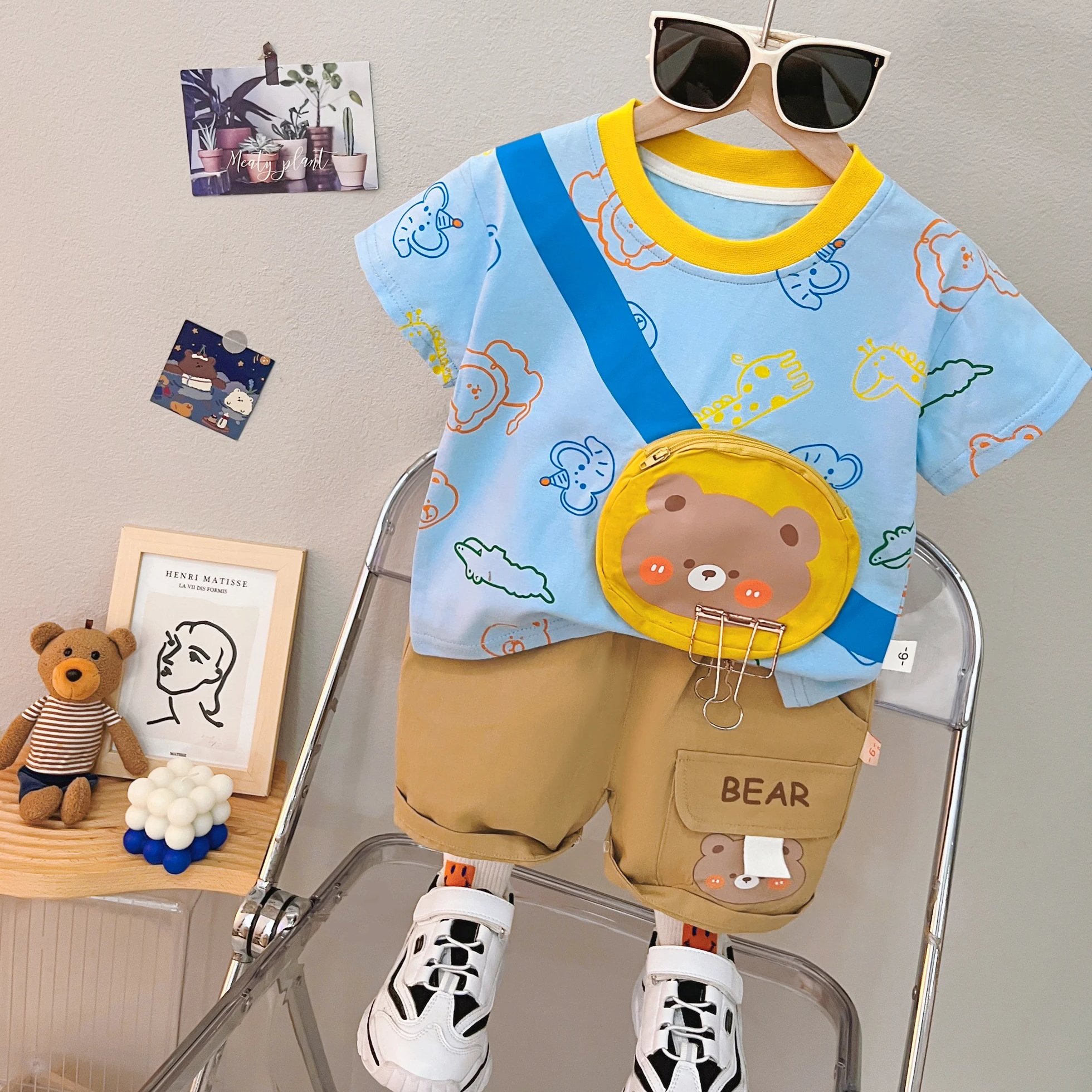 2024 year Guangzhou Latest summer shirt for kids boys plain t-shirt for baby boy clothing sets Dinosaur cartoon T-shirt for kids