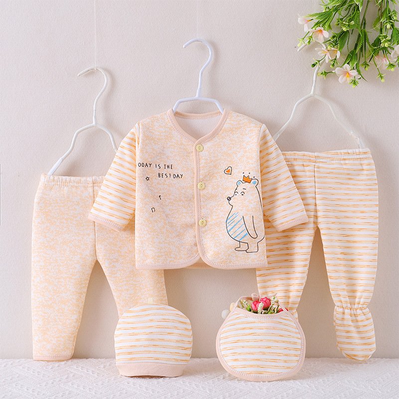 5PCS Newborn 0 -12 M Boys Girls Baby Cotton Clothes Tops Hat Pants Suit Outfit Sets One Size Baby Clothing Sets
