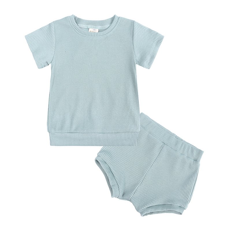 Summer Hot Wholesale Baby Clothing Sets Cotton Plain Springy Soft Short Sleeve Baby Girls Boys Two Piece Ins Set