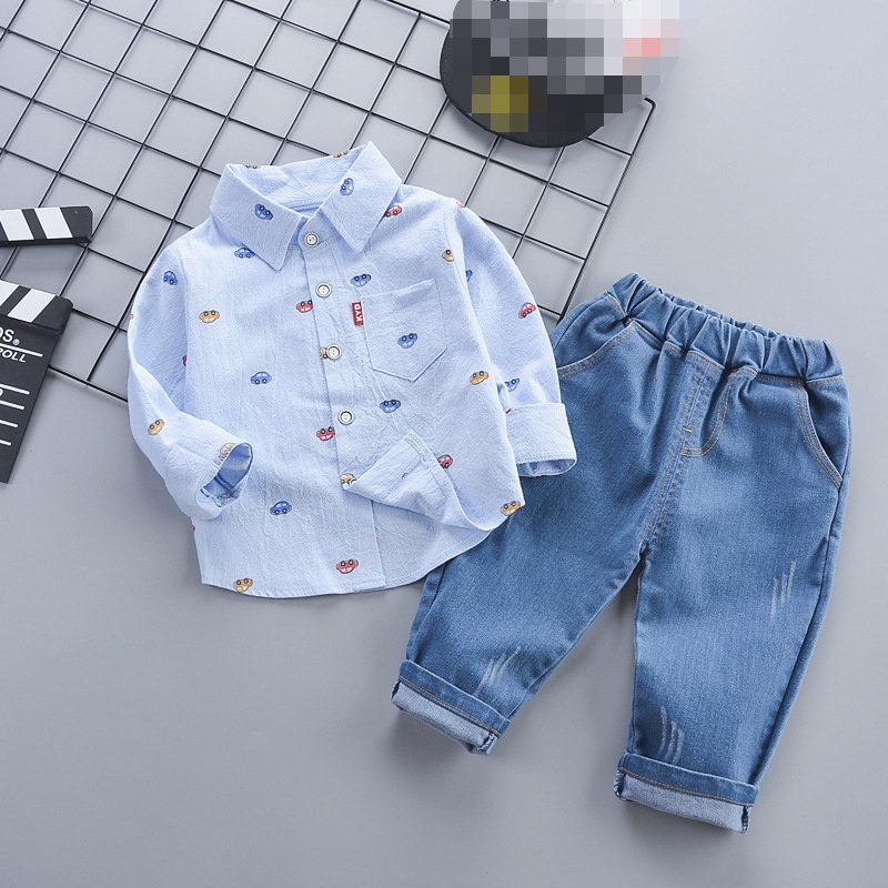 Online Shopping China Kid Clothes Set 2 Piece Printed Shirt Denim Jeans Boy Casual Clothing Set For Autumn