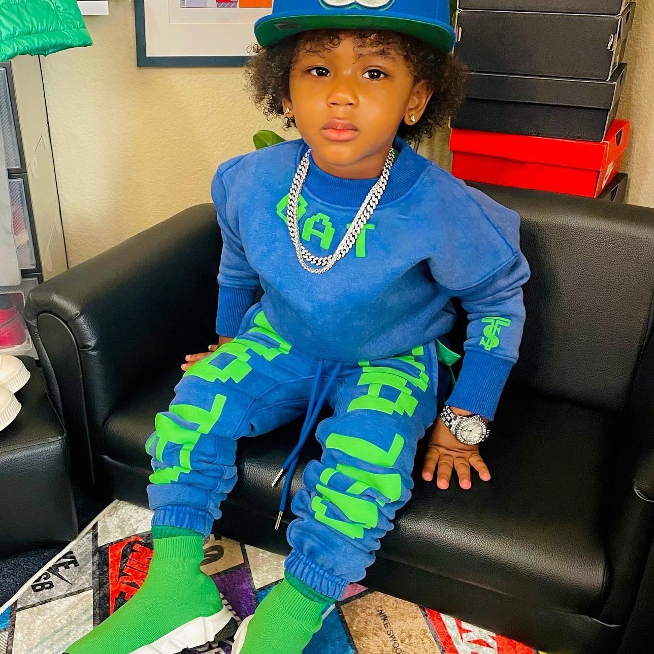Puff Print 2 Piece French Terry Baby Tracksuit Set Baby Boy Cotton Clothes Toddler Jersey Sweatsuit And Pant Set