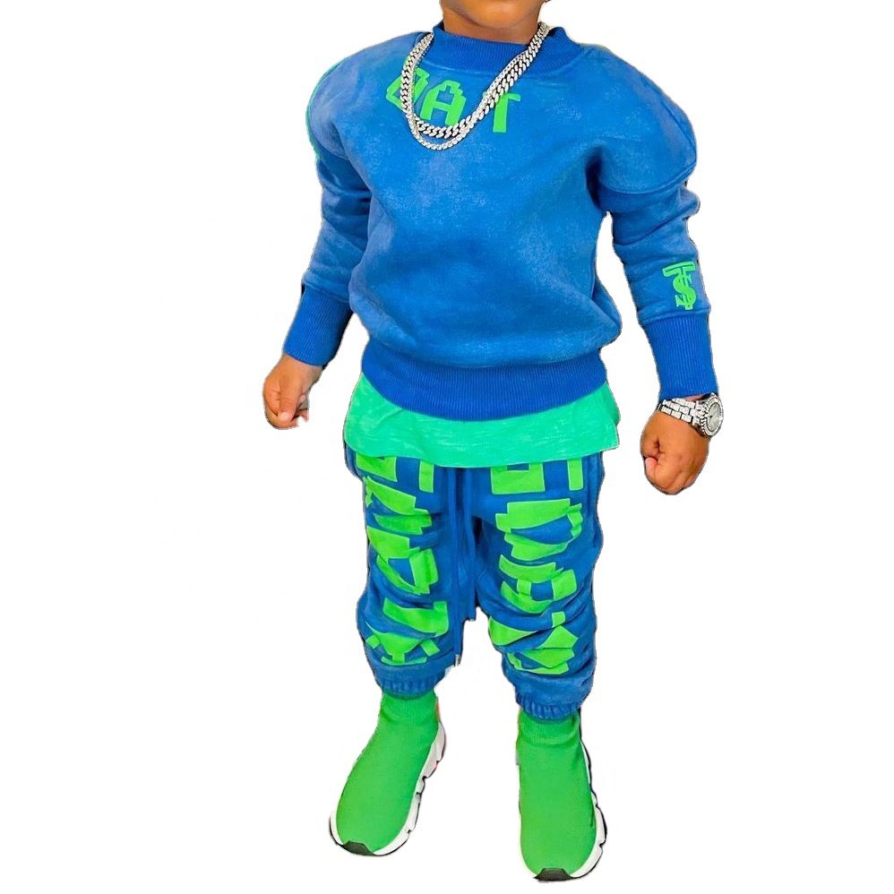 Puff Print 2 Piece French Terry Baby Tracksuit Set Baby Boy Cotton Clothes Toddler Jersey Sweatsuit And Pant Set