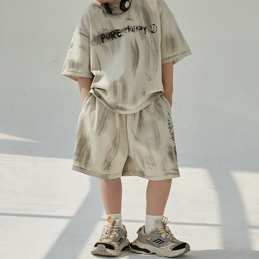Wholesale Tie-Dyed Knitted T-Shirts and Shorts Kids Clothing 2024 Summer High Quality Two-Piece Set for Boys
