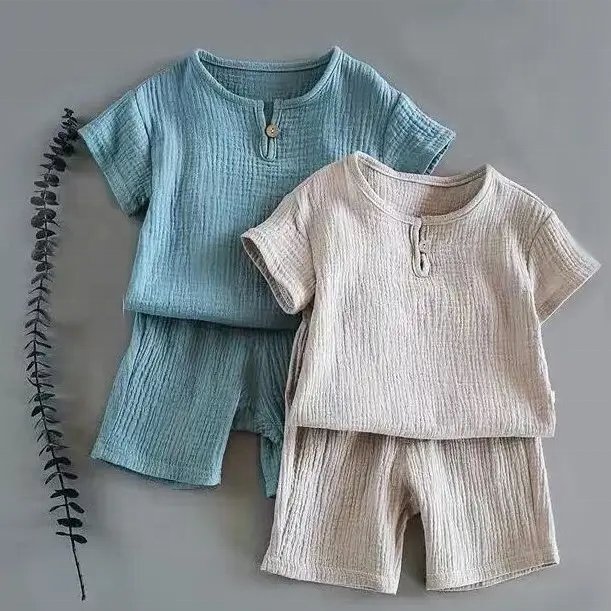 Summer Baby Girls Clothes Cotton And Linen Retro Kids Children Clothes Suits Boys Girls Clothing Sets