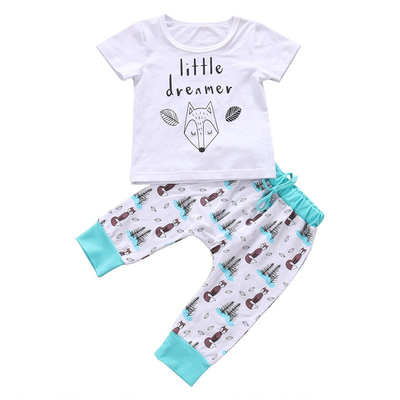 New Fashion Baby Clothing Sets Fox Print Short Sleeve 100% Cotton Baby Boy Girl Boutique Outfits