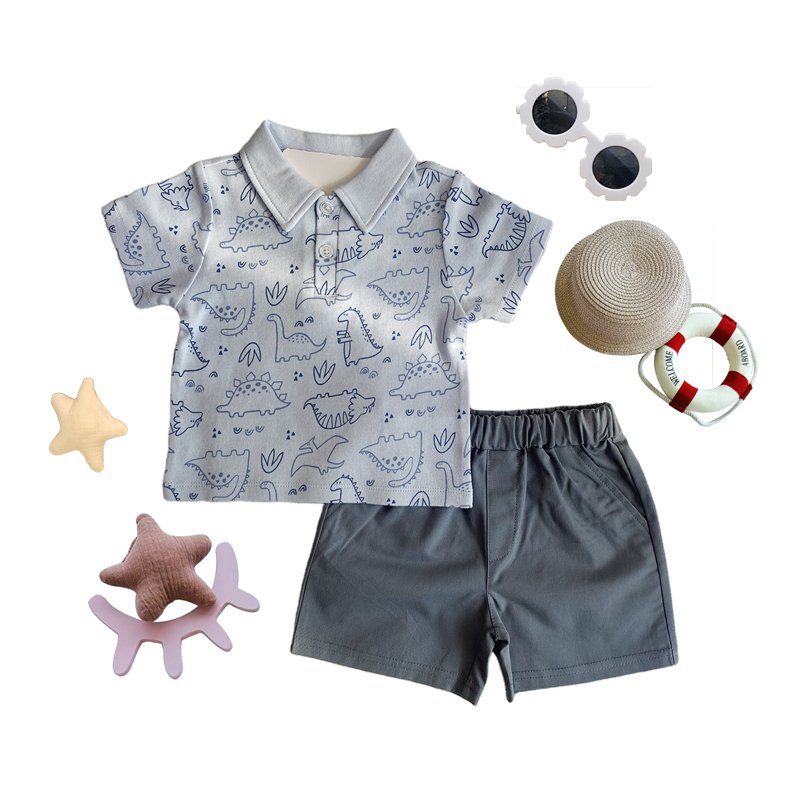 Breathable Turn-Down Collar Cotton Baby Clothes Set Boys Polo Shirts Pocket Shorts Suit Kids Boys clothing set