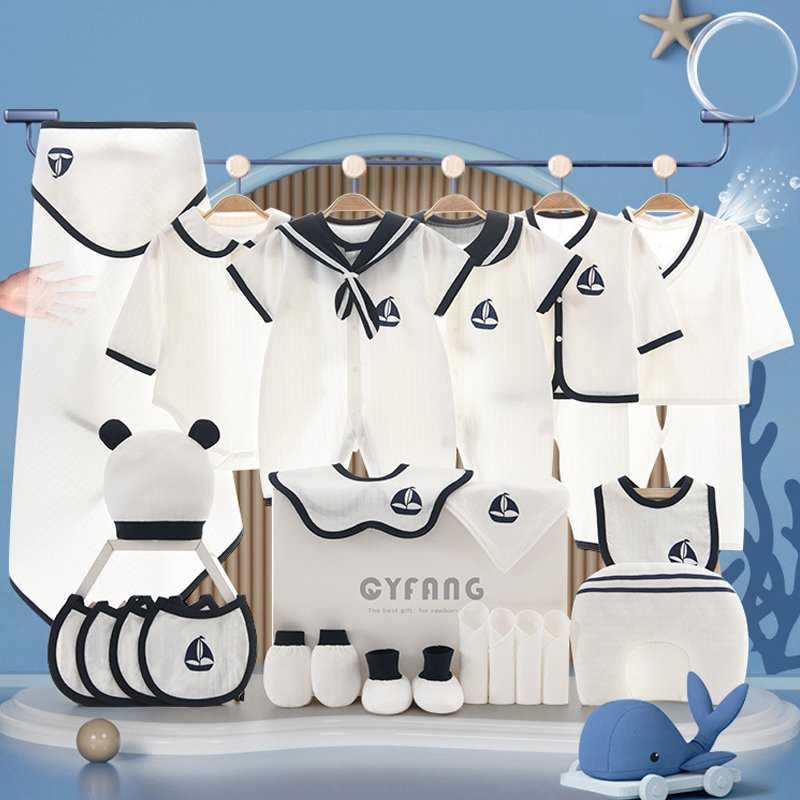 Summer Naval Style Newborn Babies Gift Box Pure Cotton Clothing Sets Casual 22pcs 24pcs 26pcs New Born Baby Clothes Sets