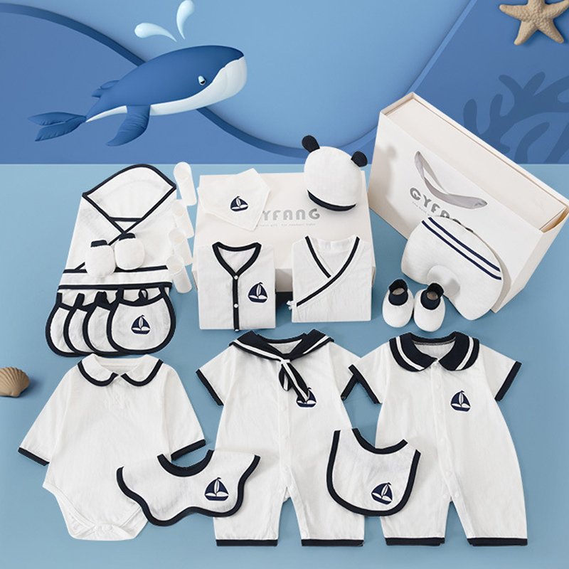 Summer Naval Style Newborn Babies Gift Box Pure Cotton Clothing Sets Casual 22pcs 24pcs 26pcs New Born Baby Clothes Sets