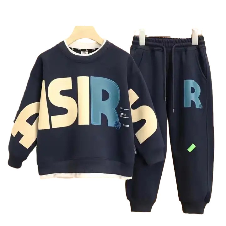 High quality long sleeve pullover and pants letter printing sportswear boys clothing sets