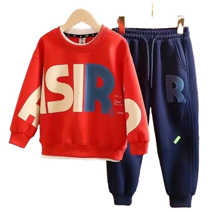 High quality long sleeve pullover and pants letter printing sportswear boys clothing sets