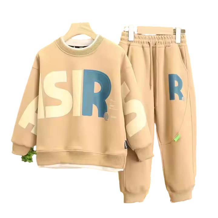 High quality long sleeve pullover and pants letter printing sportswear boys clothing sets