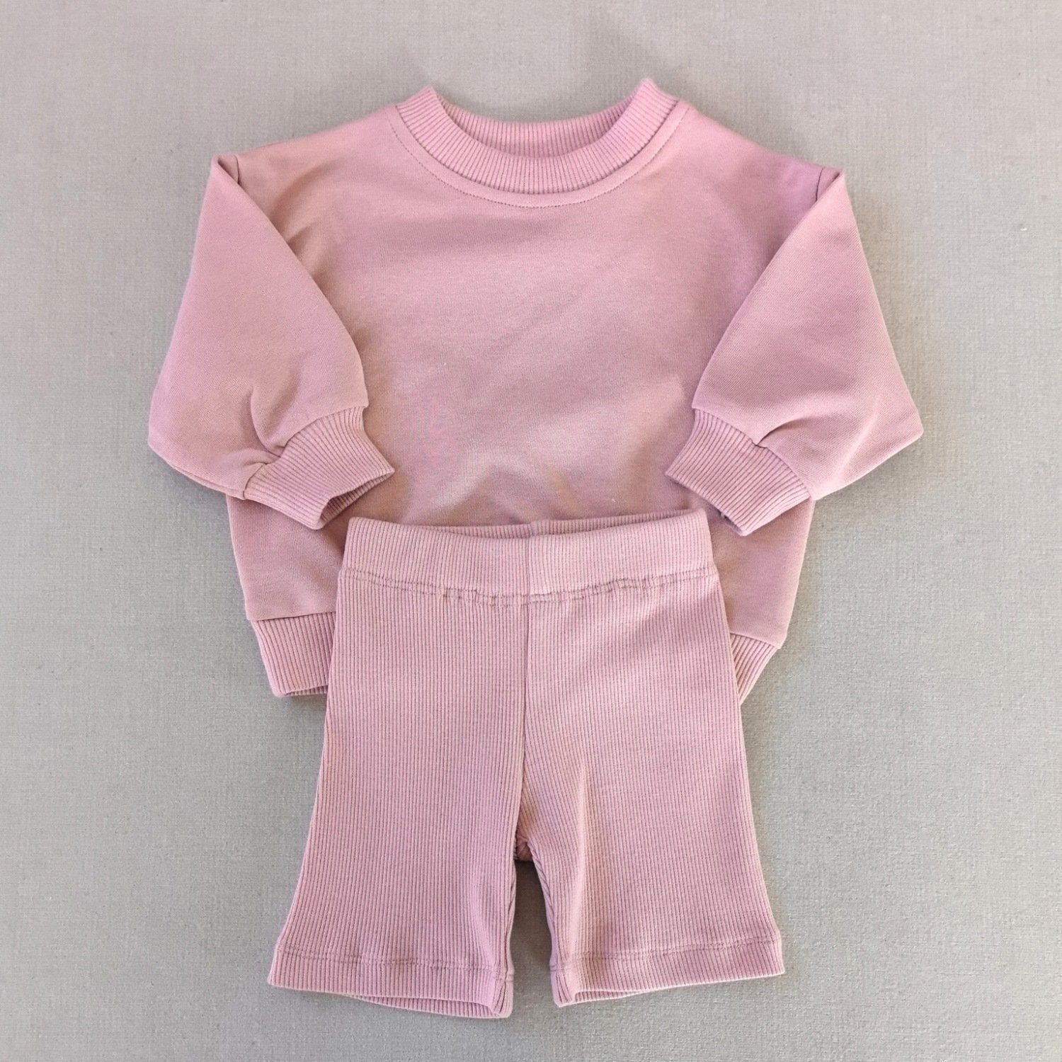Baby Toddler 2-Piece Ribbed Sweatsuit Solid Color Set Sweatshirt Set Hoodie Riding Pants For Kids
