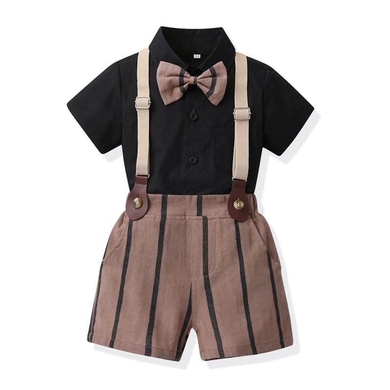 Cotton short sleeved boys striped overalls shorts two-piece set summer children's clothing set