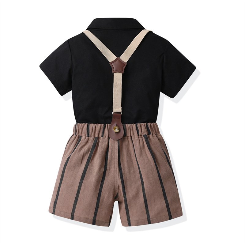 Cotton short sleeved boys striped overalls shorts two-piece set summer children's clothing set