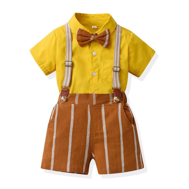 Cotton short sleeved boys striped overalls shorts two-piece set summer children's clothing set