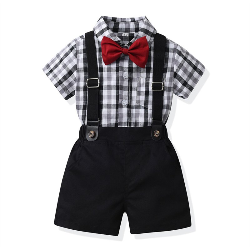 Cotton short sleeved boys striped overalls shorts two-piece set summer children's clothing set