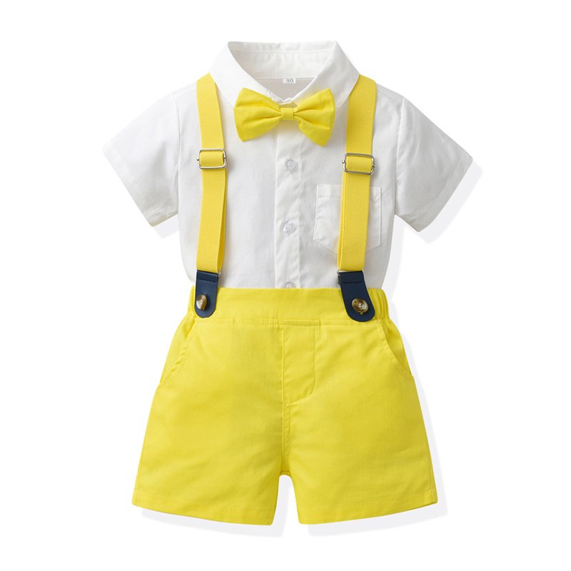 Cotton short sleeved boys striped overalls shorts two-piece set summer children's clothing set