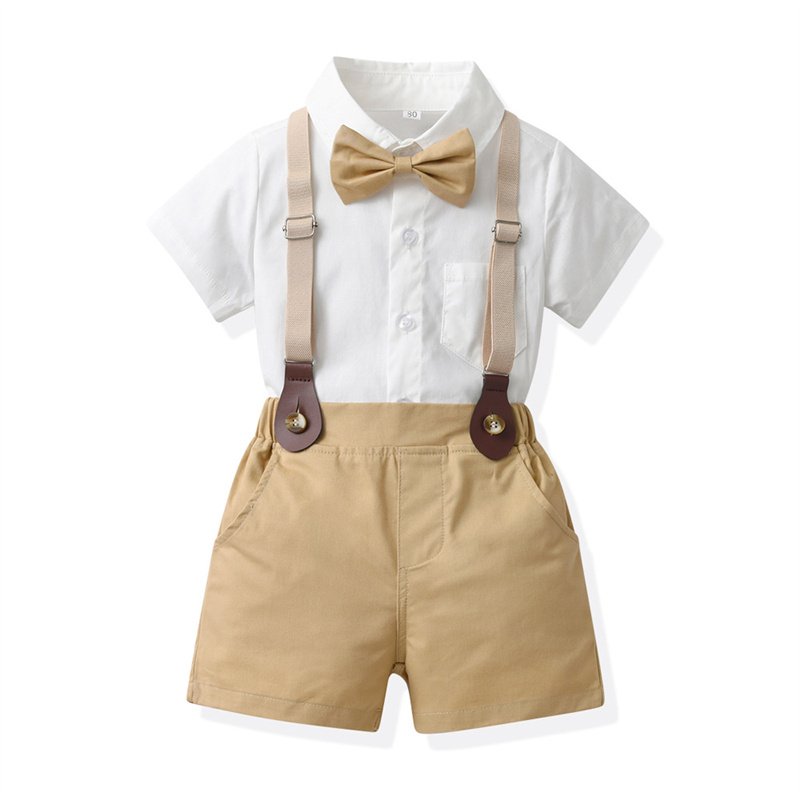 Cotton short sleeved boys striped overalls shorts two-piece set summer children's clothing set