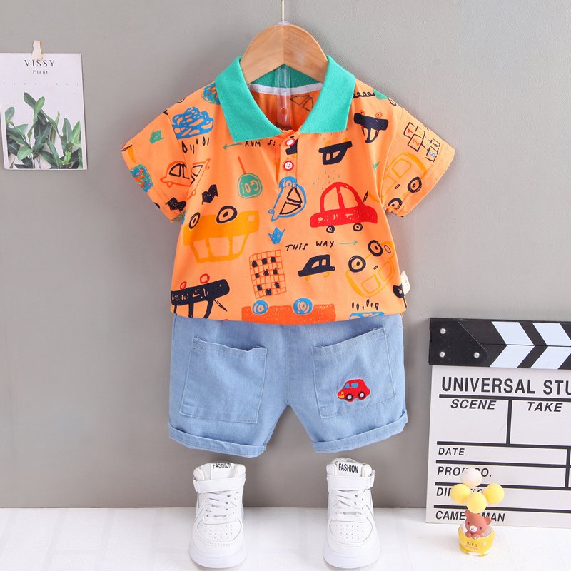 Hot Selling Summer 2pcs Kids Outfits Short Sleeve T-shirt and Shorts Plaid Casual Children Boy Clothes Set