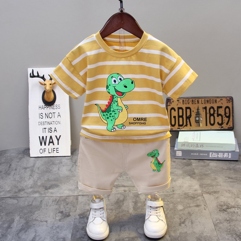 Hot Selling Summer 2pcs Kids Outfits Short Sleeve T-shirt and Shorts Plaid Casual Children Boy Clothes Set