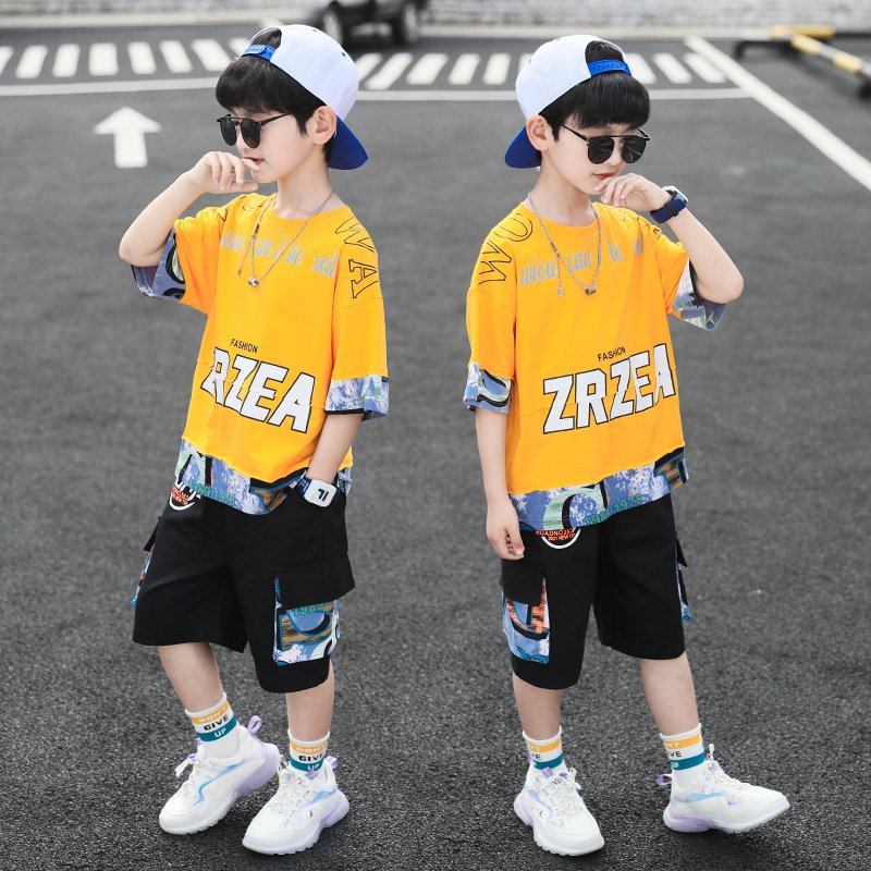 Korean New Style Summer Boy's Clothing Set Casual Cotton Fabric Short Sleeve Print Pattern Size 4-10 Years ODM Supply