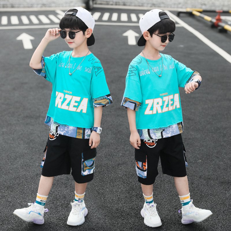 Korean New Style Summer Boy's Clothing Set Casual Cotton Fabric Short Sleeve Print Pattern Size 4-10 Years ODM Supply